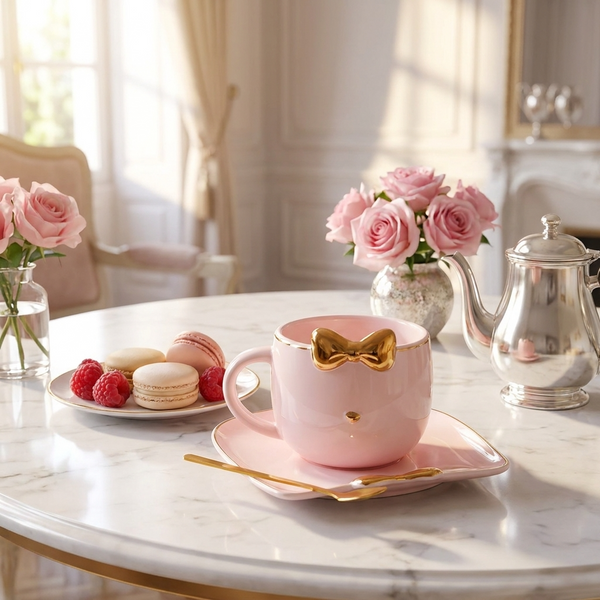 Set de Taza + plato + cuchara gatita diva kawaii so cute