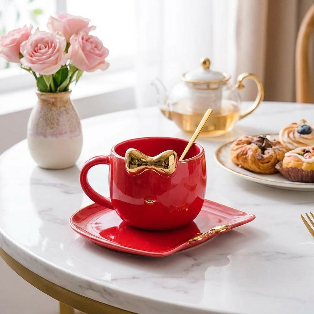 Set de Taza + plato + cuchara gatita diva kawaii so cute