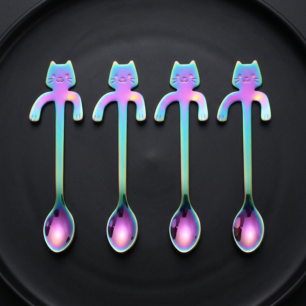Cuchara Gato Te  Colores Acero Inoxidable Kawaii