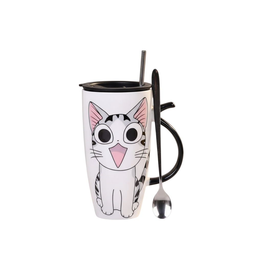 Tazón ceramica gatito Chi c/ tapa cuchara y bombilla