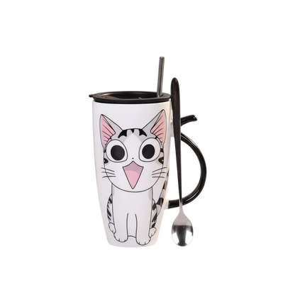 Tazón ceramica gatito Chi c/ tapa cuchara y bombilla