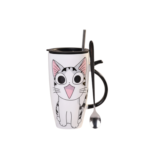 Tazón ceramica gatito Chi c/ tapa cuchara y bombilla