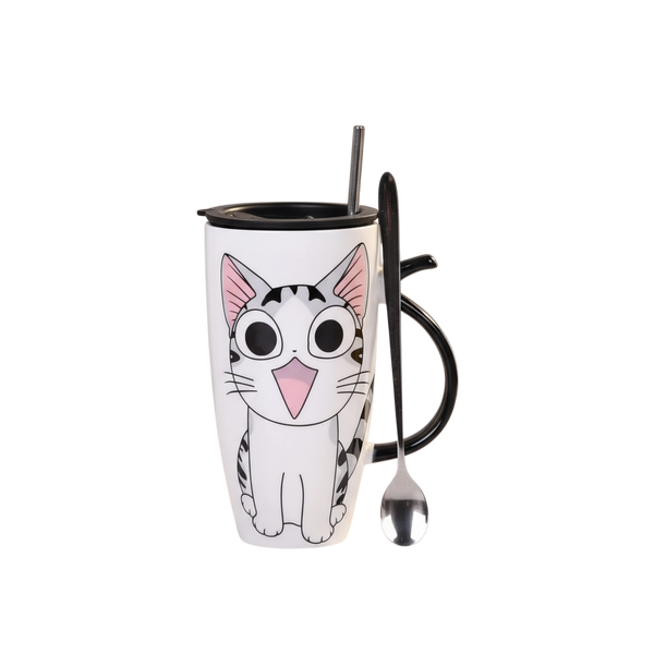 Tazón ceramica gatito Chi c/ tapa cuchara y bombilla