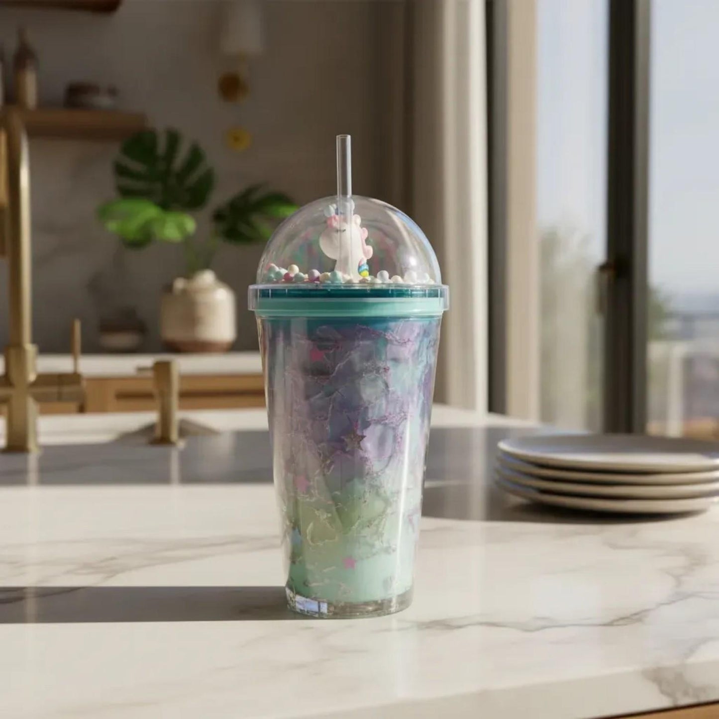 Vaso Unicornio Bombilla Glitter Y Burbujas Kawaii So Cute