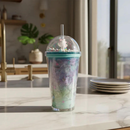 Vaso Unicornio Bombilla Glitter Y Burbujas Kawaii So Cute