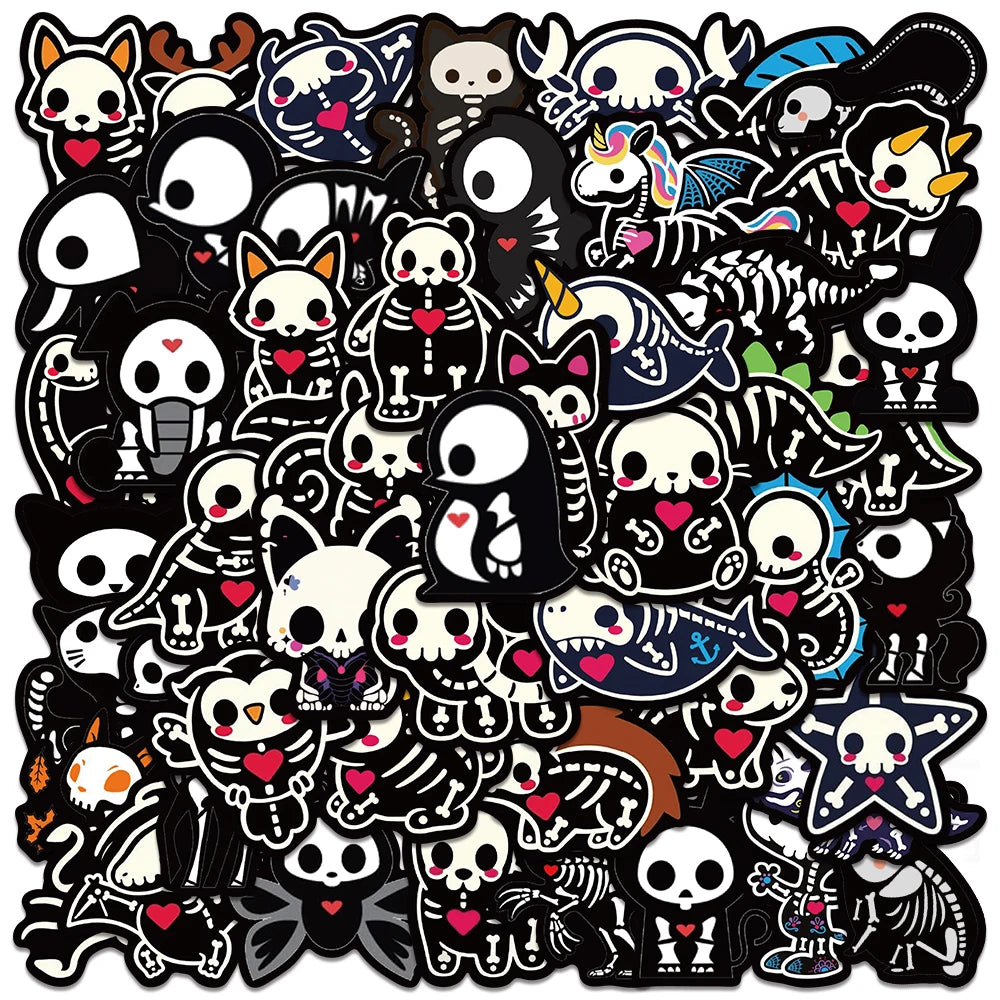 Set Stickers calcomonias Animalitos corazon skull black love