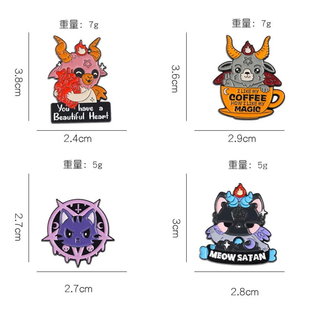 set pines broches adorables diablitos Miu Satan baphomet bab