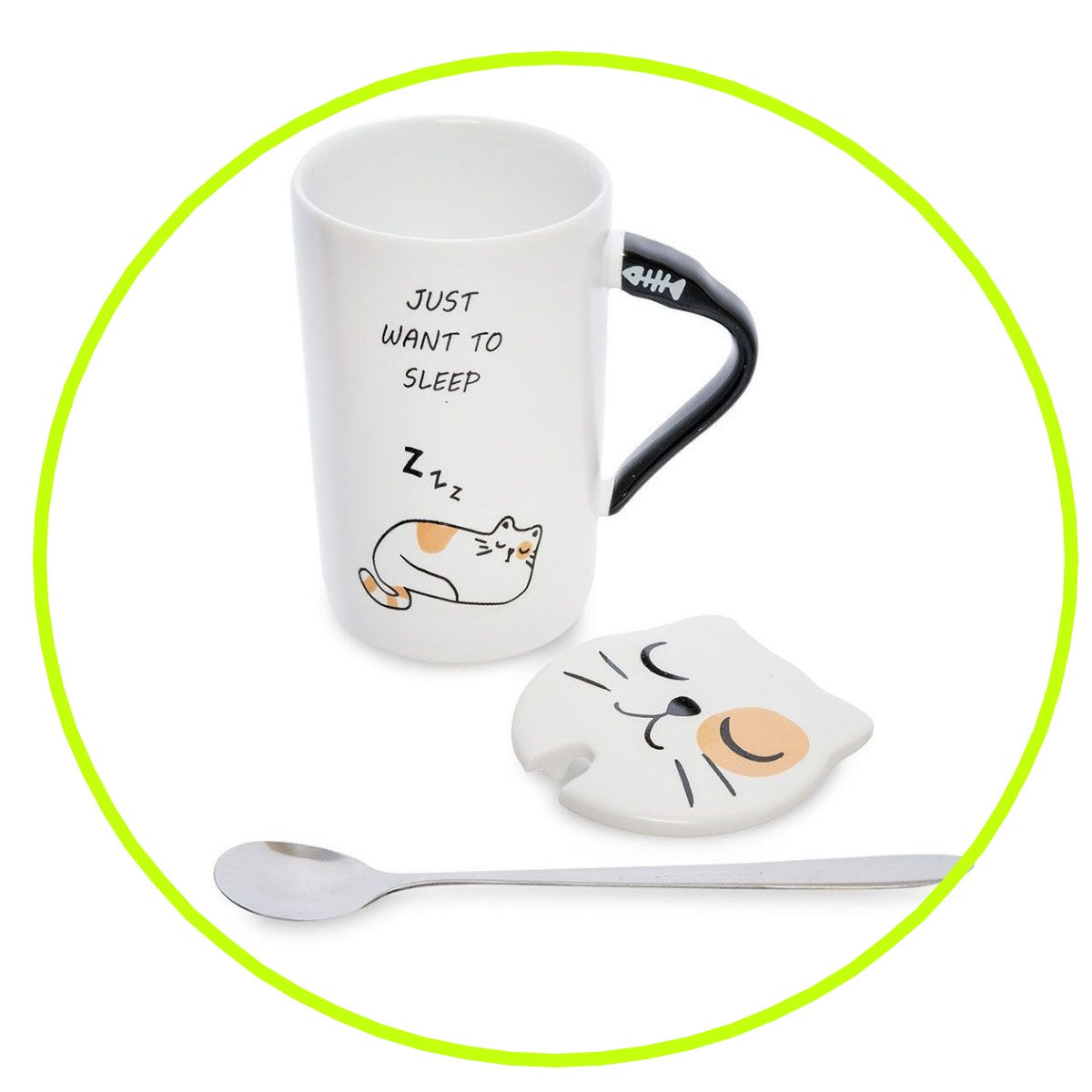 Tazon C/ tapa y cuchara gatito dormilon Sleep