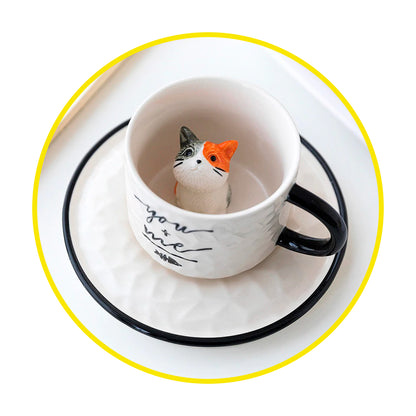 Taza con plato gato 3D escondido interior