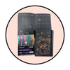 Set BTS BT21 agenda  Planner hoja negra dorado+ lápices neon