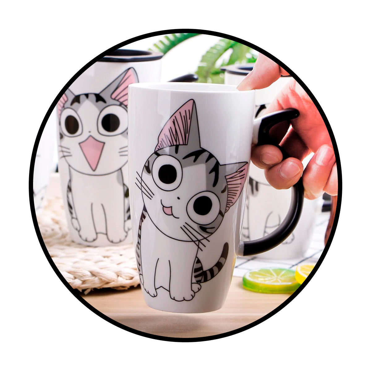 Tazón ceramica gatito Chi c/ tapa cuchara y bombilla