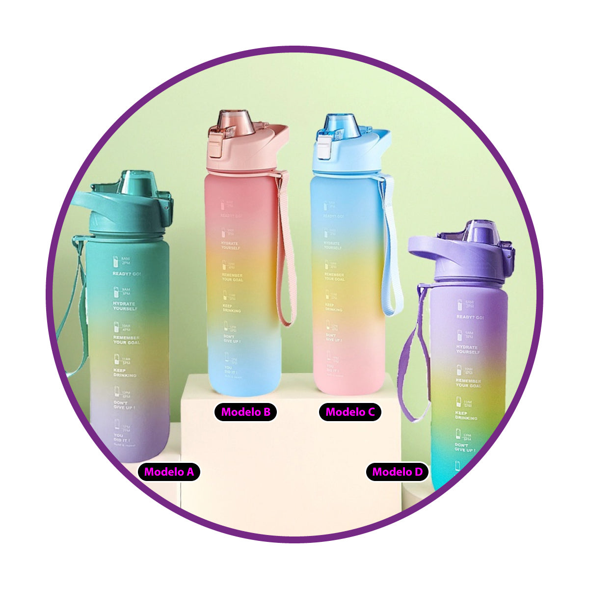 Botella arcoiris frases motivacional kawaii sticker 2D - 3D