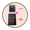 Set BTS BT21 agenda  Planner hoja negra dorado+ lápices neon