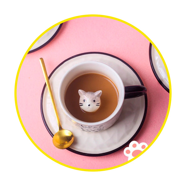 Taza con plato gato 3D escondido interior