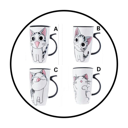 Tazón ceramica gatito Chi c/ tapa cuchara y bombilla