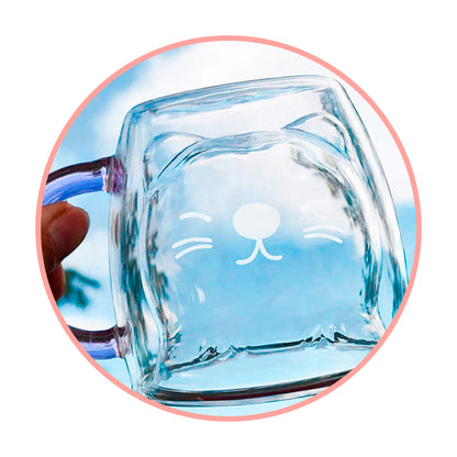 Taza tazón de vidrio c/infusor gato (estoykuku)