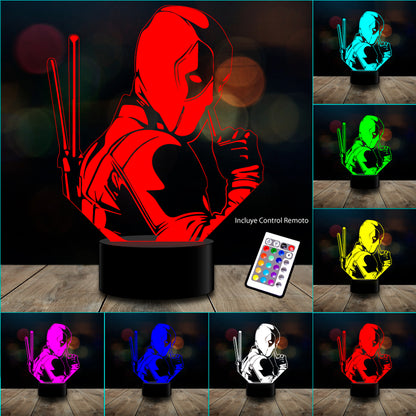 Lámpara Deadpool 3d Acrílico 7 Colores 1 Intermitente