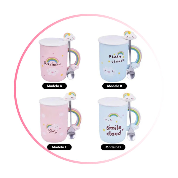Tazón Taza Kawaii rainbow cloud arcoiris