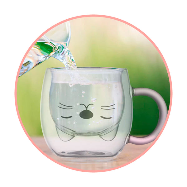 Taza tazón de vidrio c/infusor gato (estoykuku)