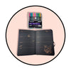 Set BTS BT21 agenda  Planner hoja negra dorado+ lápices neon