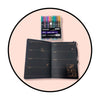 Set BTS BT21 agenda  Planner hoja negra dorado+ lápices neon