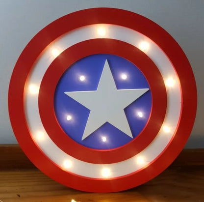 Lámpara Led Madera Escudo Capitan America Marvel