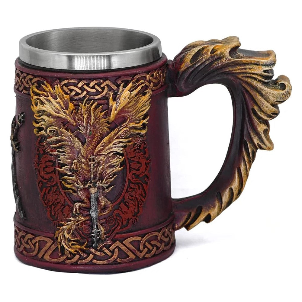 Tazón taza 3D Dragón flamas de fuego Fenix espada vikingo
