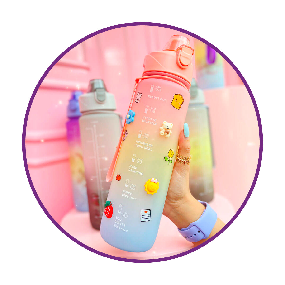 Botella arcoiris frases motivacional kawaii sticker 2D - 3D
