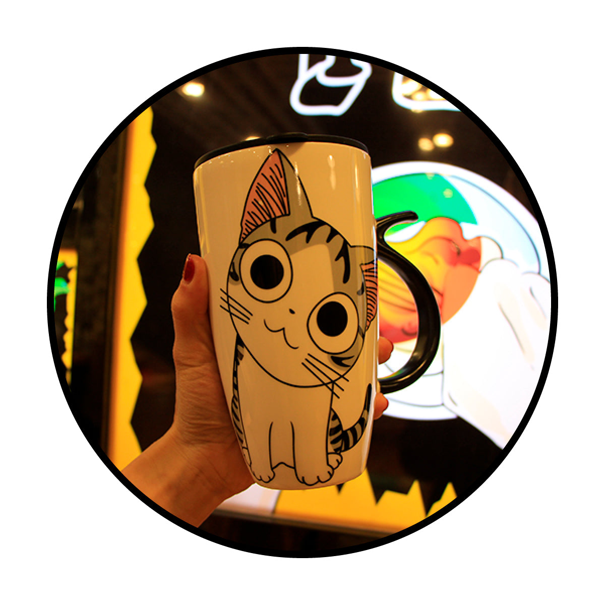 Tazón ceramica gatito Chi c/ tapa cuchara y bombilla