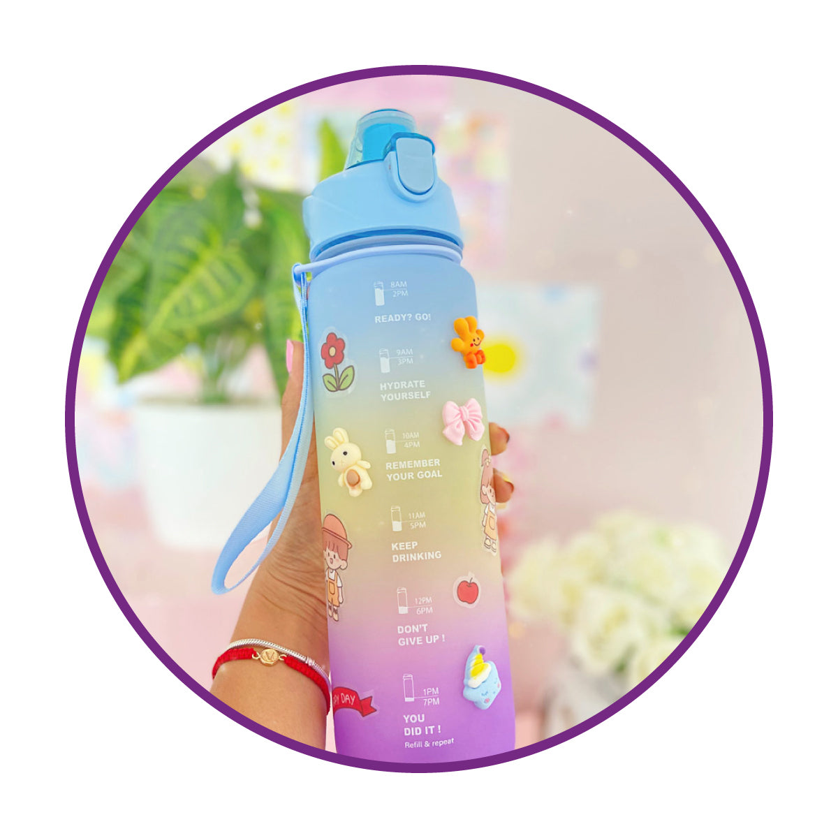 Botella arcoiris frases motivacional kawaii sticker 2D - 3D