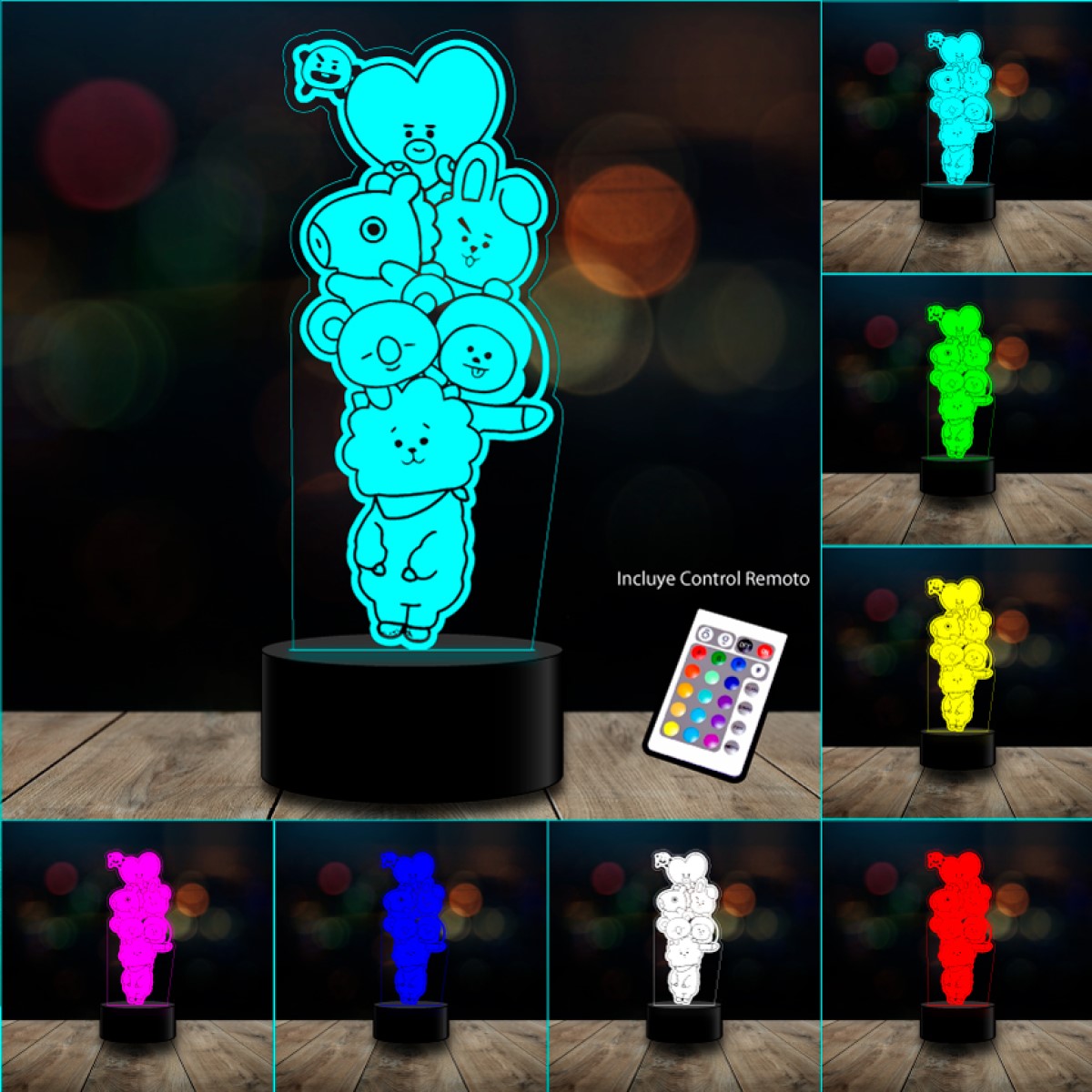 Lámpara 3D BTS BTS21 16 colores control remoto estoykuku