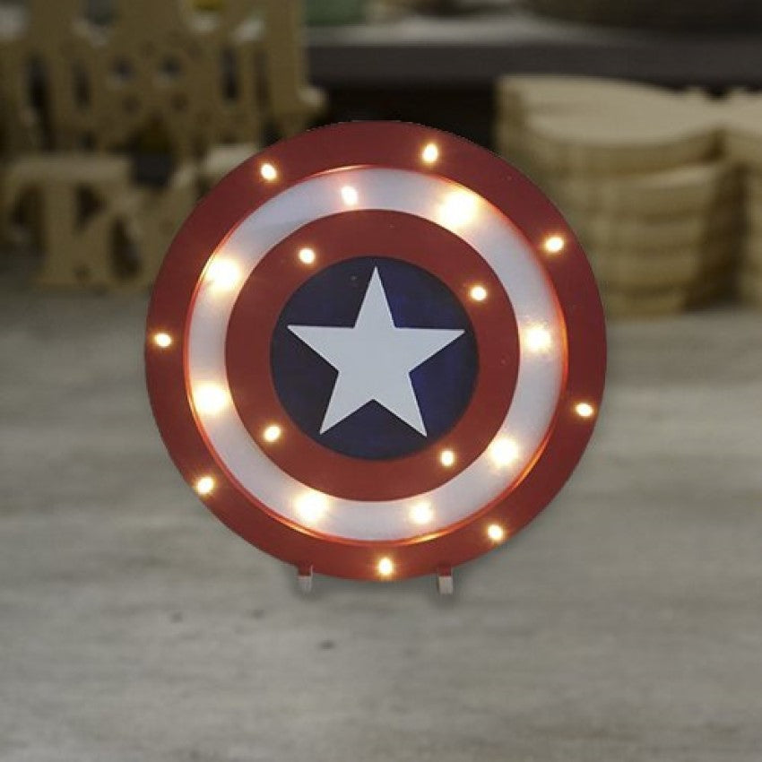Lámpara Led Madera Escudo Capitan America Marvel