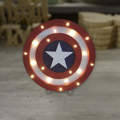 Lámpara Led Madera Escudo Capitan America Marvel