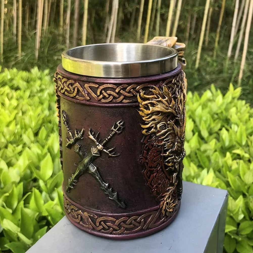 Tazón taza 3D Dragón flamas de fuego Fenix espada vikingo