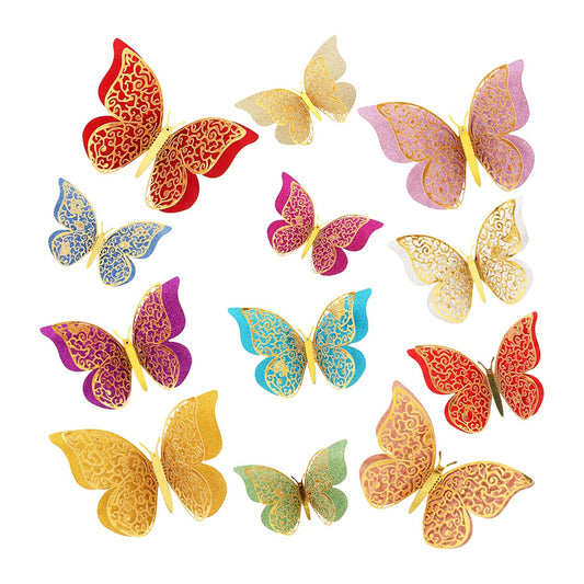 Set 12 mariposas glitter doradas decoracion