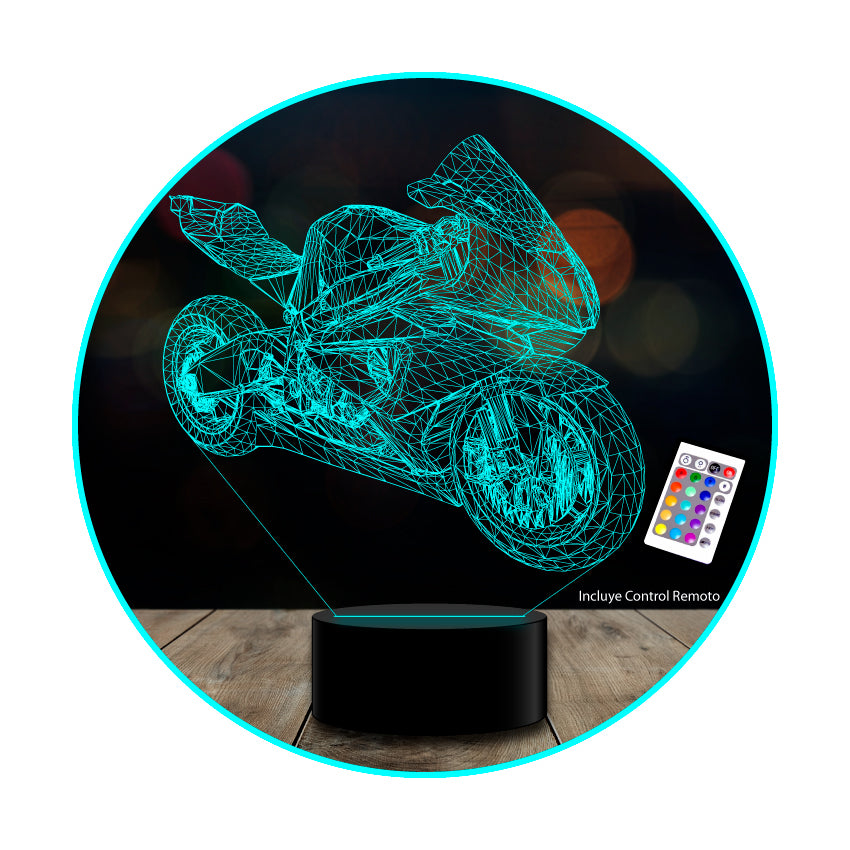 Lámpara 3D Moto motocicleta c/remoto 16 color estoykuku