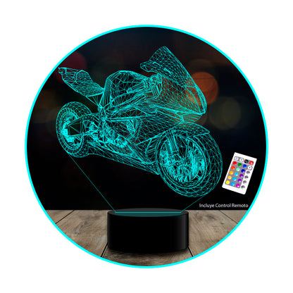 Lámpara 3D Moto motocicleta c/remoto 16 color estoykuku