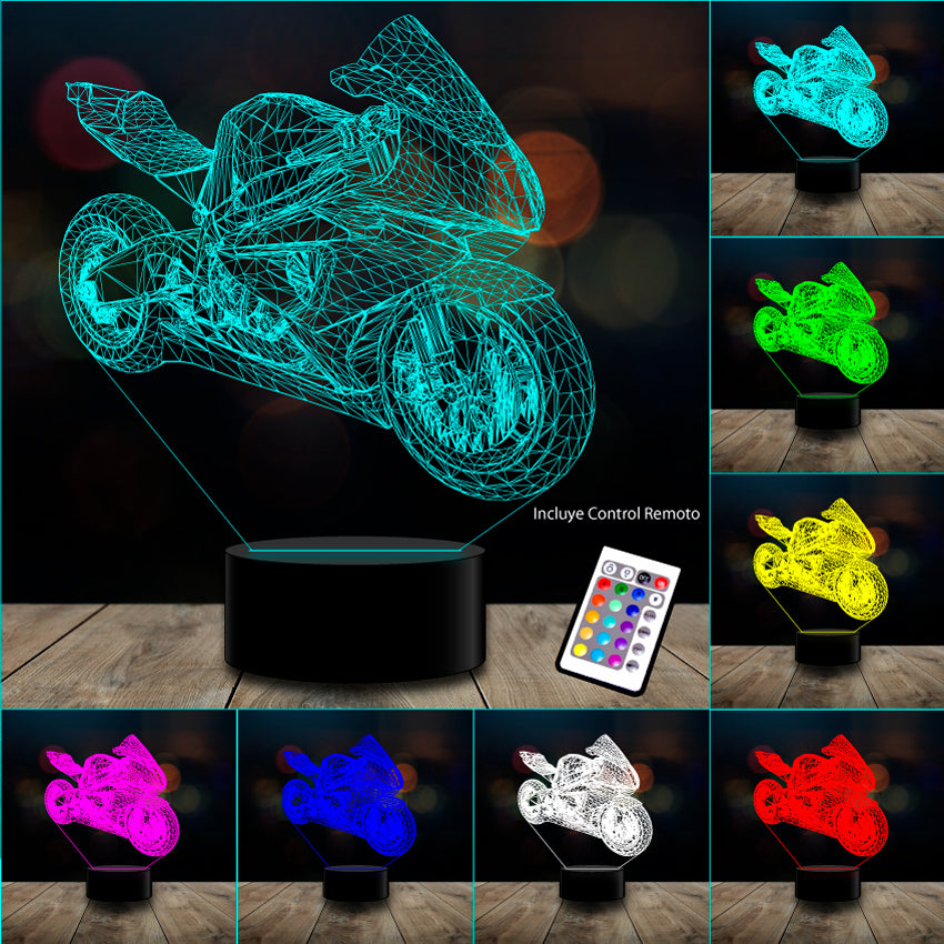 Lámpara 3D Moto motocicleta c/remoto 16 color estoykuku