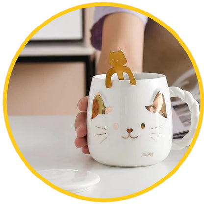 Tazón Cerámica gatito nariz corazón dorado C/ cuchara