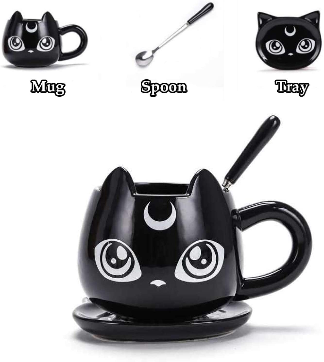 Tazon Xl gato negro luna creciente Sailor moon plato cuchara