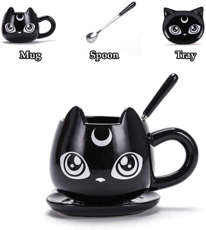 Tazon Xl gato negro luna creciente Sailor moon plato cuchara