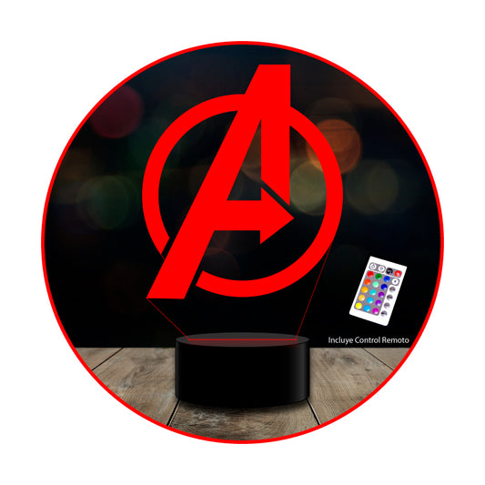 Lampara 3d Avengers logo Marvel Estoykuku c/control remoto