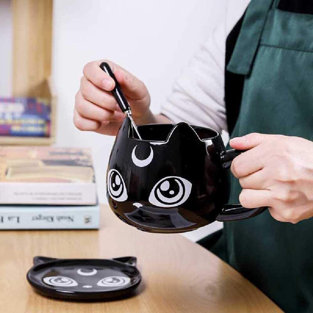 Tazon Xl gato negro luna creciente Sailor moon plato cuchara