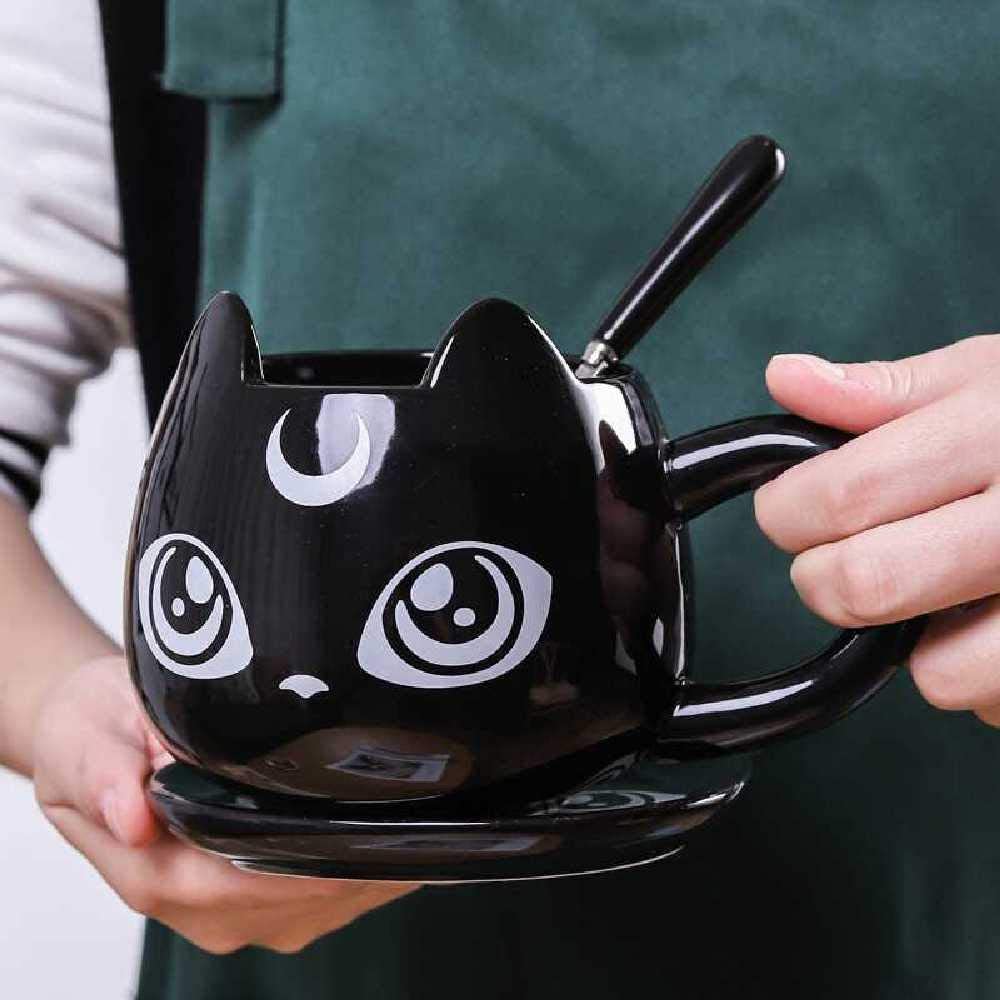 Tazon Xl gato negro luna creciente Sailor moon plato cuchara