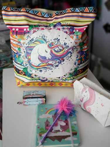 Set Verano Unicornio Bolso Cuaderno Lapizkawaii