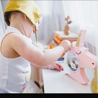 Alcancía Unicornio Madera Cuerno Glitter  Brillante Kawaii