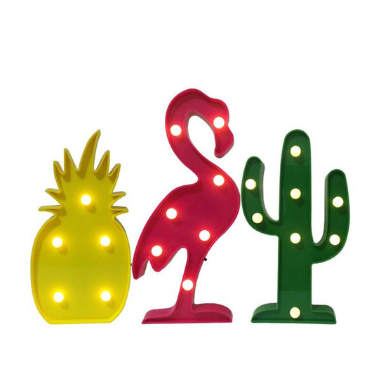 Set Lámpara 3d Candy Bar Flamenco, Piña Y Cactus Led