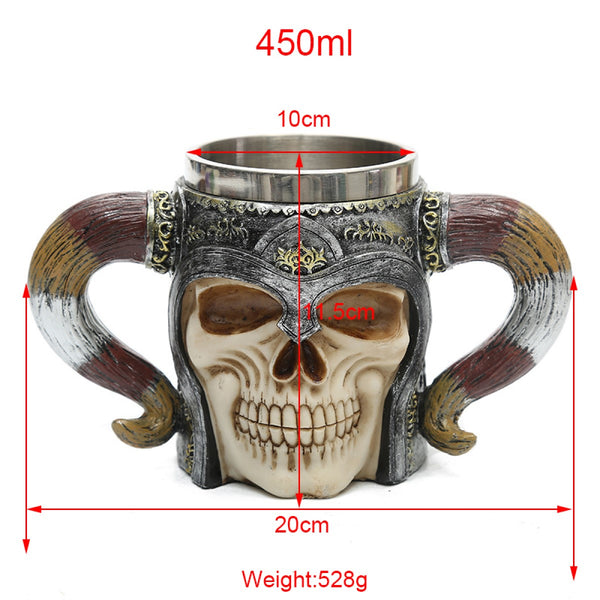 Tazón 3D Resina Y Acero Inox cuernos craneo Calavera Vikingo