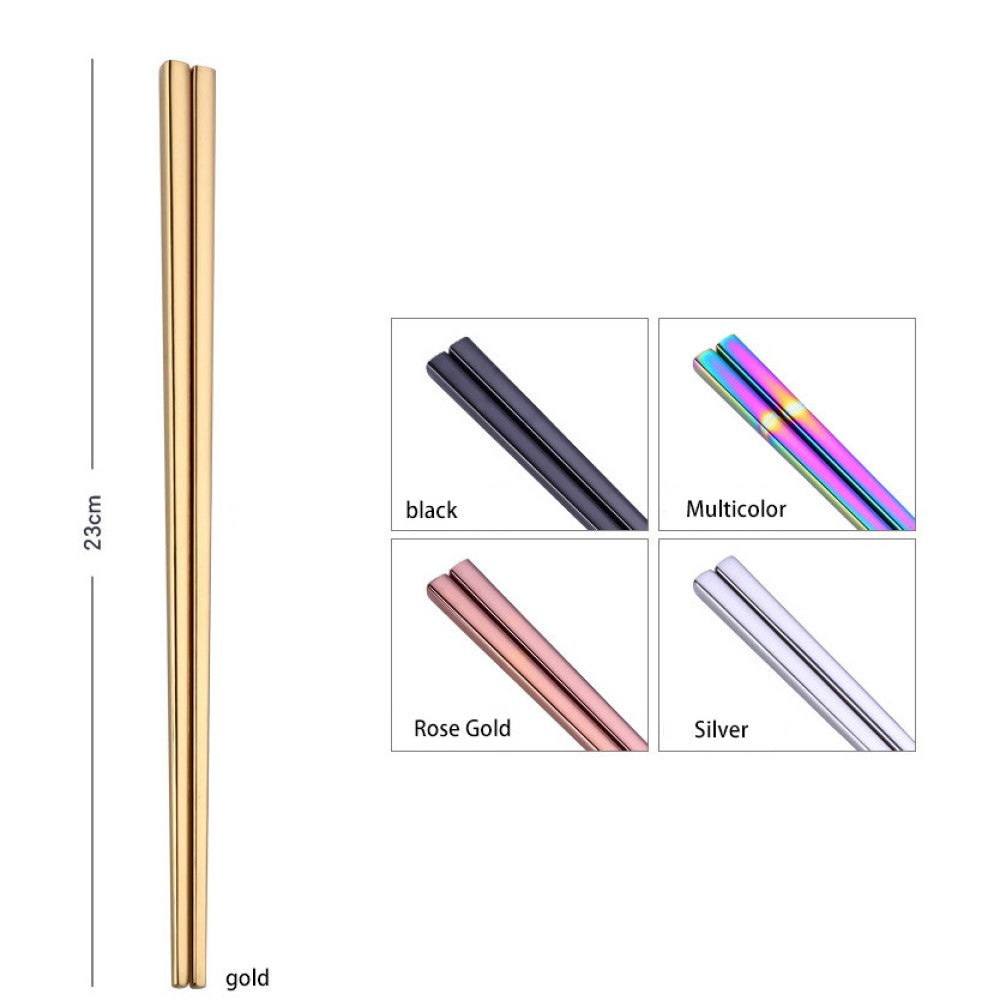 Par Palillos De Sushi Arcoiris Acero Inoxidable Kuai Zi