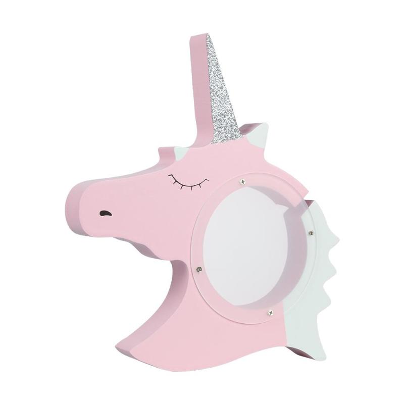 Alcancía Unicornio Madera Cuerno Glitter  Brillante Kawaii